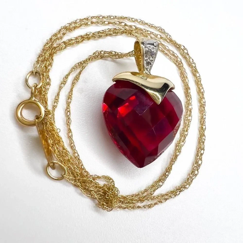 10k Yellow Gold Ruby Diamond Necklace 16